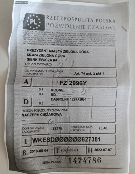 Zdjęcie przedmiotu: KRONE SDP 27 43.0t Skrzyniowa Oświadczenie o utracie DR