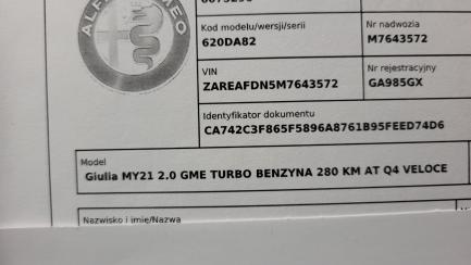 Zdjęcie przedmiotu: ALFA ROMEO Giulia 2.0 Turbo Veloce aut
