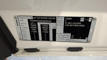 Zdjęcie przedmiotu: SCANIA R460 Super E6 18.0t 4x2 NA Highline