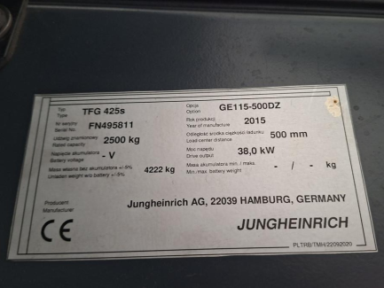 Zdjęcie przedmiotu: W&oacute;zek widłowy JUNGHEINRICH TFG 425s