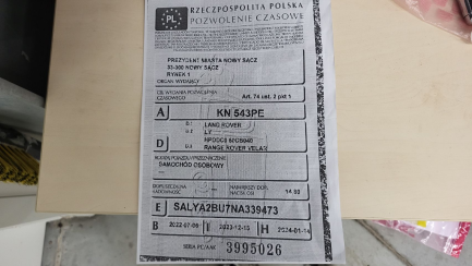 Zdjęcie przedmiotu: Land Rover Velar 3.0 P400 mHEV SE Oświadczenie o utracie DR