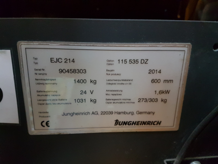 Zdjęcie przedmiotu: W&oacute;zek widłowy Jungheirich EJC214 115 535 DZ 