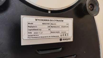 Zdjęcie przedmiotu: Stalgast 480021 citrus juicer