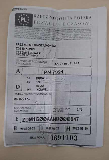 Zdjęcie przedmiotu: Ducati Naked Bike XDiavel S Oświadczenie o utracie DR