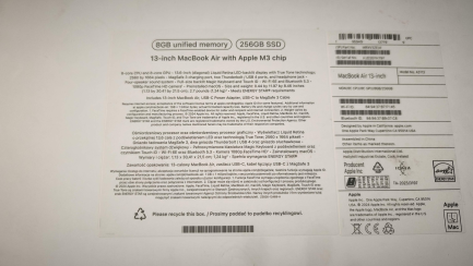 Zdjęcie przedmiotu: Ноутбук / Лептоп Apple MacBook Air 13 M3 / 8 ГБ / 256 ГБ, виробничий код MRXV3ZE/A