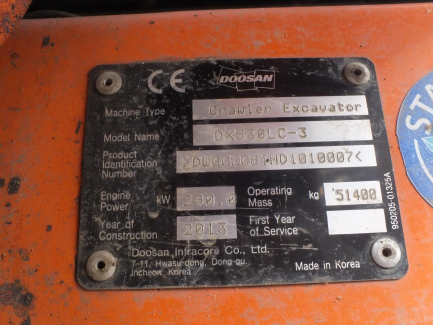Zdjęcie przedmiotu: Koparka gąsiennicowa DOSSAN DX 530 LC-3