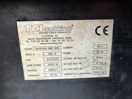 Zdjęcie przedmiotu: Wycinarka laserowa TCI Cutting Smartline Fiber 3015
