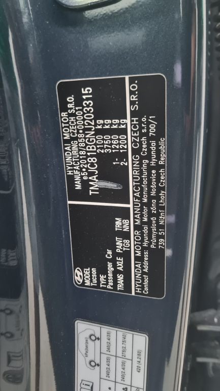 Zdjęcie przedmiotu: Hyundai Tucson 1.6 T-GDi 48V Smart 2WD DCT Oświadczenie o utracie DR