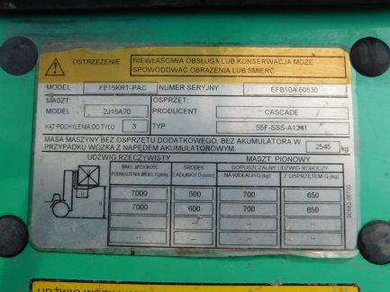 Zdjęcie przedmiotu: W&oacute;zek widłowy elektryczny Mitsubishi FB 15KRT PAC