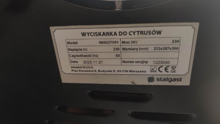Zdjęcie przedmiotu: Wyciskarka do cytrusów Stalgast 480021