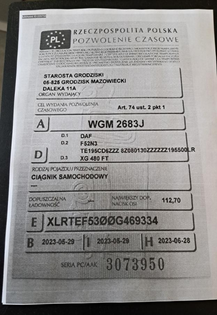 Zdjęcie przedmiotu: DAF XG 480 E6 18.0t FT Space Cab Oświadczenie o utracie DR