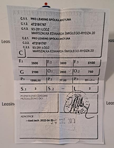 Zdjęcie przedmiotu: Ford Transit 2.0 TDCi E6 3.5t L3 Trend Oświadczenie o utracie DR