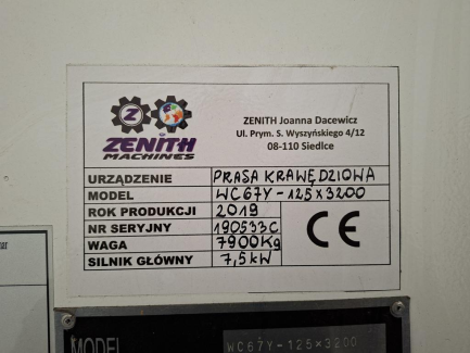 Zdjęcie przedmiotu: Hydraulic press brake ZENITH WC67Y 125x3200