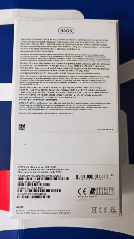 Zdjęcie przedmiotu: Смартфон Apple iPhone XS Max 64GB - золото