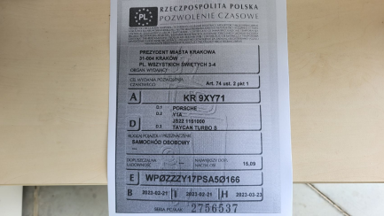 Zdjęcie przedmiotu: Porsche Taycan Turbo S Oświadczenie o utracie DR