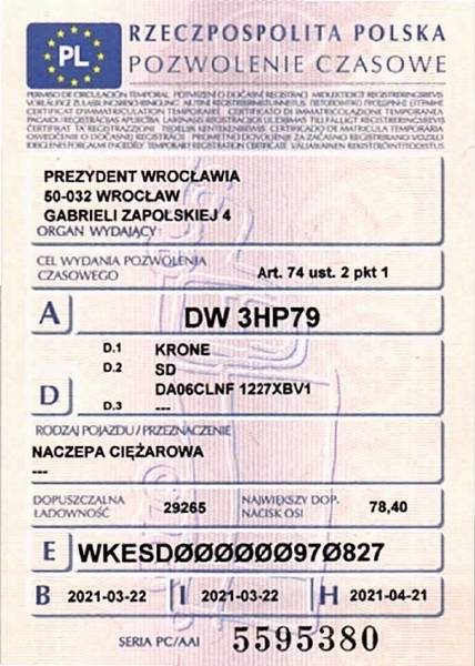 Zdjęcie przedmiotu: KRONE SDP 27 43.0t Mega Oświadczenie o utracie DR