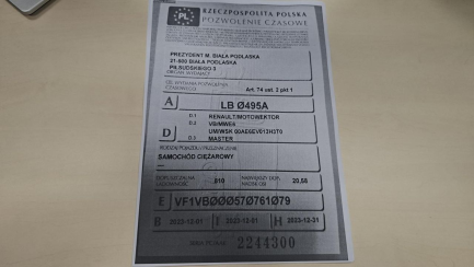 Zdjęcie przedmiotu: Renault Master FWD 2.3 dCi E6 3.5t L3H1 Extra S&S+E Oświadczenie o utracie DR Brak kluczy