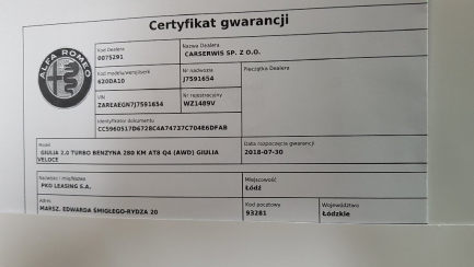 Zdjęcie przedmiotu: ALFA ROMEO GIULIA 2.0 Turbo Veloce Q4 aut