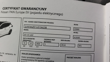 Zdjęcie przedmiotu: Nissan Leaf 40kWh N-Connecta Oświadczenie o utracie DR
