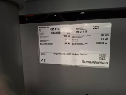 Zdjęcie przedmiotu: Jungheinrich EJC216z electric pallet truck