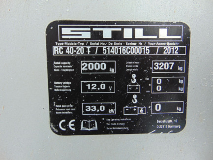 Zdjęcie przedmiotu: W&oacute;zek Widlowy STILL RC 40-20T