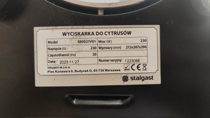 Zdjęcie przedmiotu: Stalgast 480021 citrus juicer