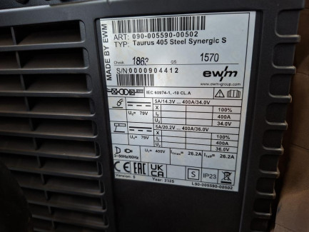 Zdjęcie przedmiotu: EWM Taurus 405 Steel Synergic S inverter welding machine