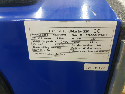 Zdjęcie przedmiotu: Sandblasting device serial number S220-2013TE001