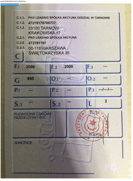 Zdjęcie przedmiotu: CHEVAL LIBERTE FURGON C7 2.0t Oświadczenie o utracie DR