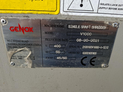 Zdjęcie przedmiotu: Kruszarka jednowałowa GENOX NO.2 V1000
