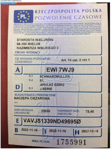 Zdjęcie przedmiotu: SCHWARZMULLER J-serie J06VLN2 36.0t Declaration of loss of registration certificate