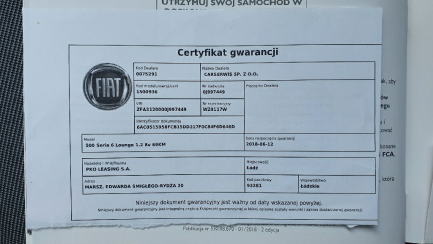 Zdjęcie przedmiotu: Fiat FIAT 500 1.2 Lounge