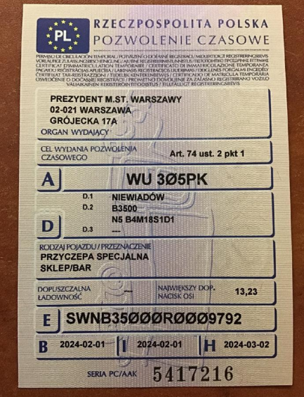 Zdjęcie przedmiotu: Przyczepa gastronomiczna NIEWIAD&Oacute;W B3500 Oświadczenie o utracie DR