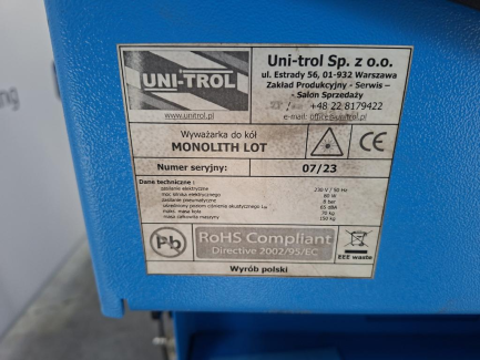 Zdjęcie przedmiotu: Балансувальний верстат для коліс UNITROL TROLL MONOLITH LOT