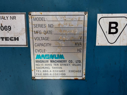 Zdjęcie przedmiotu: MAGNUM MACHINERY CO. CNC milling machine. LTD. TAIWAN VMC-850