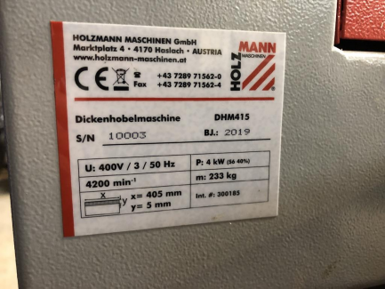 Zdjęcie przedmiotu: HOLZMANN DHM 415 Thicknesser