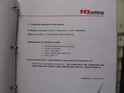 Zdjęcie przedmiotu: TCI Cutting Smartline Fiber 3015 industrial laser cutter