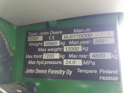 Zdjęcie przedmiotu: Harvester John Deere 770D