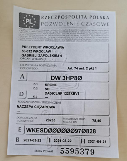 Zdjęcie przedmiotu: KRONE SDP 27 43.0t Mega Oświadczenie o utracie DR