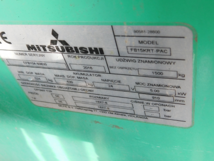 Zdjęcie przedmiotu: W&oacute;zek widłowy elektryczny Mitsubishi FB 15KRT PAC