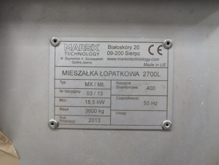 Zdjęcie przedmiotu: 2700L VOICE MIXER WITH VERTICAL LOADING MAREX TECHNOLOGY MX / MŁ MX / MŁ