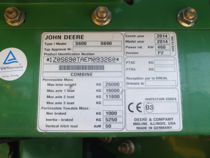 Zdjęcie przedmiotu: JOHN DEERE S690 S600 harvester + header JOHN DEERE model 635R with a header carriage