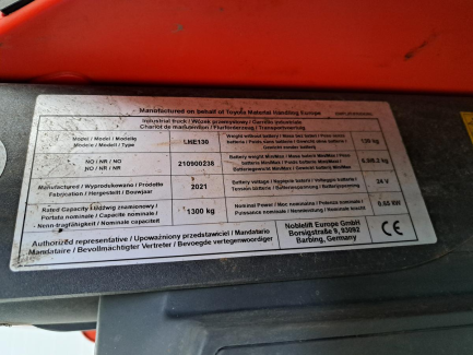 Zdjęcie przedmiotu: Wózek paletowy elektryczny BT Tyro LHE130