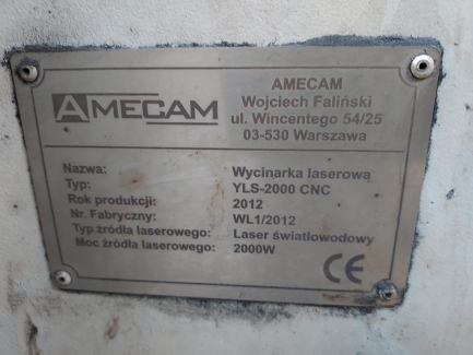 Zdjęcie przedmiotu: Wycinarka laserowa światłowodowa AMECAM YLS-2000 CNC