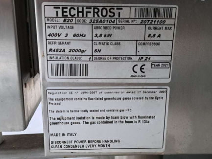 Zdjęcie przedmiotu: Шокова охолоджувальна морозильна камера TECHFROST E20