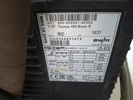 Zdjęcie przedmiotu: Інверторний зварювальний апарат EWM Taurus 405 Basic S