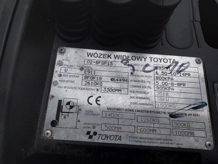 Zdjęcie przedmiotu: Навантажувач вилковий TOYOTA 02-8FGF15