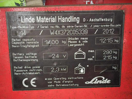 Zdjęcie przedmiotu: Linde L14 electric pallet truck