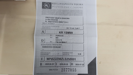 Zdjęcie przedmiotu: Porsche 718 Cayman GPF T PDK Oświadczenie o utracie DR