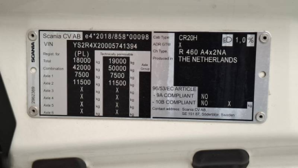 Zdjęcie przedmiotu: SCANIA R460 Super E6 18.0t 4x2 NA Highline